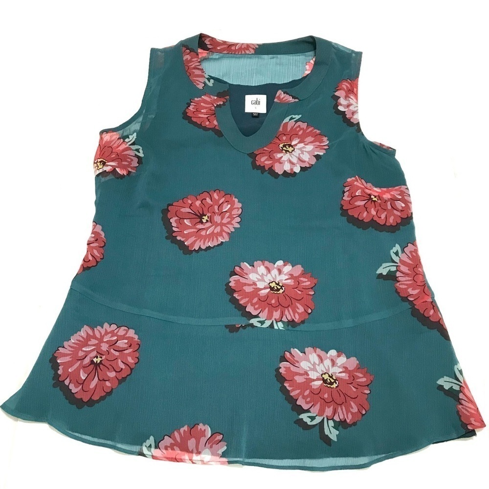 CAbi #3445 Blushing Floral Sleeveless Blouse Size Small